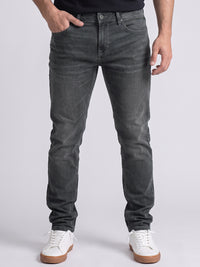 Med Grey Mid-Rise Slim Straight Fit Stretch Jeans
