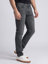 Med Grey Mid-Rise Slim Straight Fit Stretch Jeans