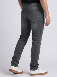 Med Grey Mid-Rise Slim Straight Fit Stretch Jeans