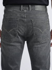 Med Grey Mid-Rise Slim Straight Fit Stretch Jeans