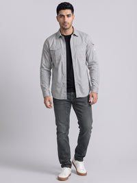 Med Grey Mid-Rise Slim Straight Fit Stretch Jeans