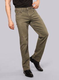 Dark Olive Midrise, Comfort And Straight Fit Stretch Jeans