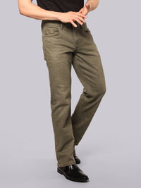 Dark Olive Midrise, Comfort And Straight Fit Stretch Jeans