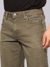 Dark Olive Midrise, Comfort And Straight Fit Stretch Jeans