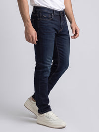 Dark Blue Mid-Rise Slim Straight Fit Stretch Jeans