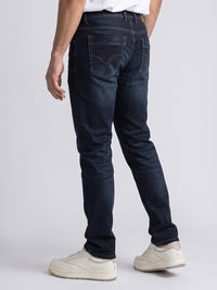 Dark Blue Mid-Rise Slim Straight Fit Stretch Jeans