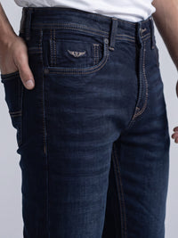 Dark Blue Mid-Rise Slim Straight Fit Stretch Jeans