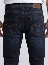 Dark Blue Mid-Rise Slim Straight Fit Stretch Jeans