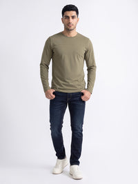 Dark Blue Mid-Rise Slim Straight Fit Stretch Jeans