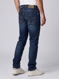 Dark Blue Mid-Rise Slim Straight Fit Stretch Jeans