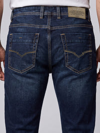 Dark Blue Mid-Rise Slim Straight Fit Stretch Jeans