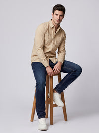 Dark Blue Mid-Rise Slim Straight Fit Stretch Jeans