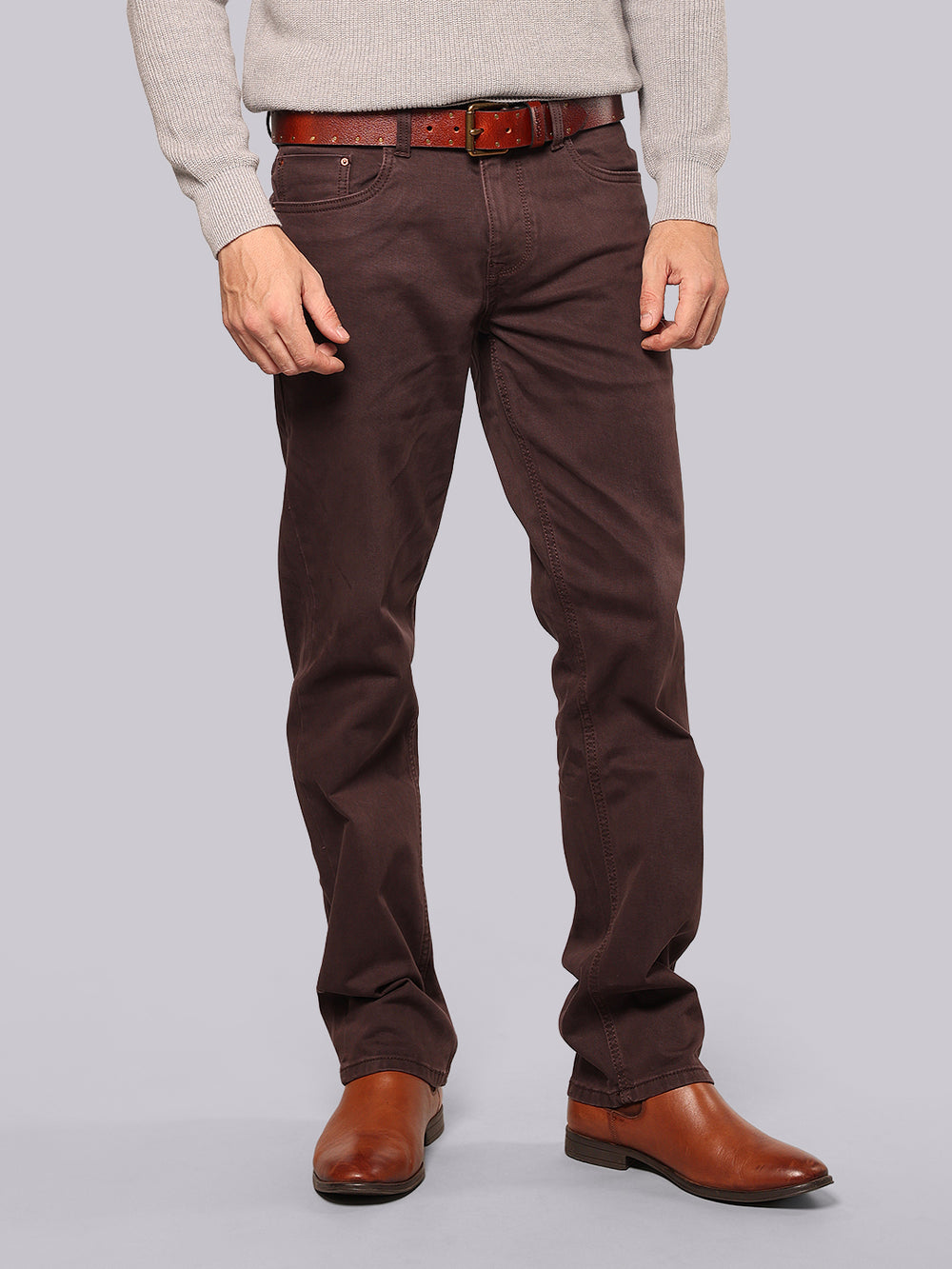 Wine Midrise, Comfort And Straight Fit Stretch Jeans