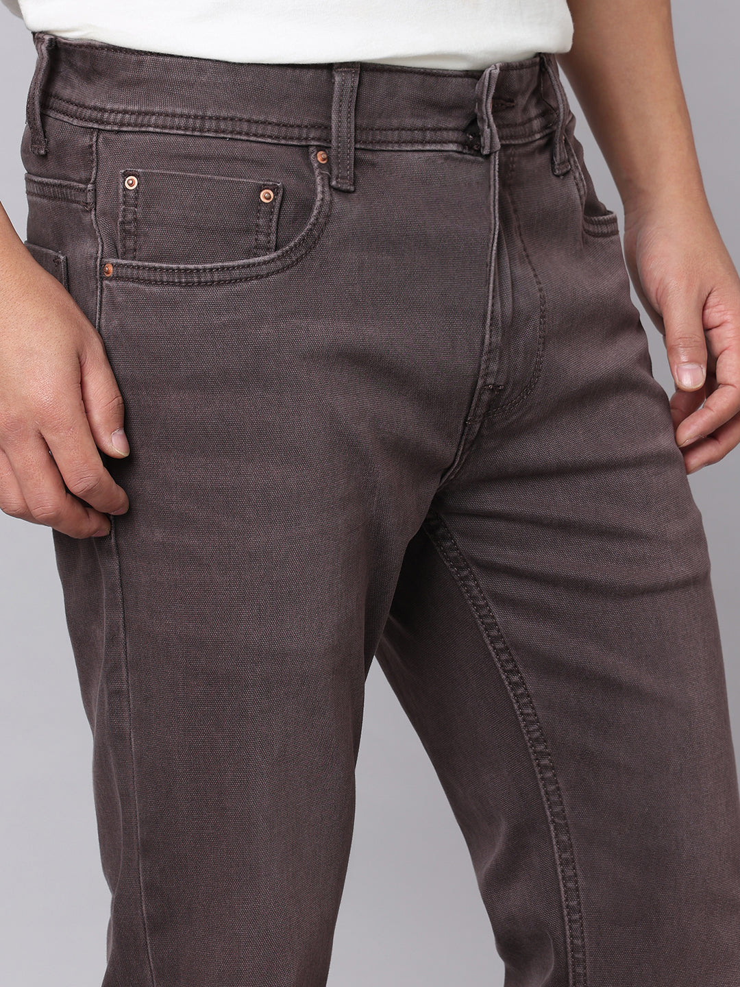 Med Wine Mid Rise Cropped Length Loose Boot Leg Stretch Jeans