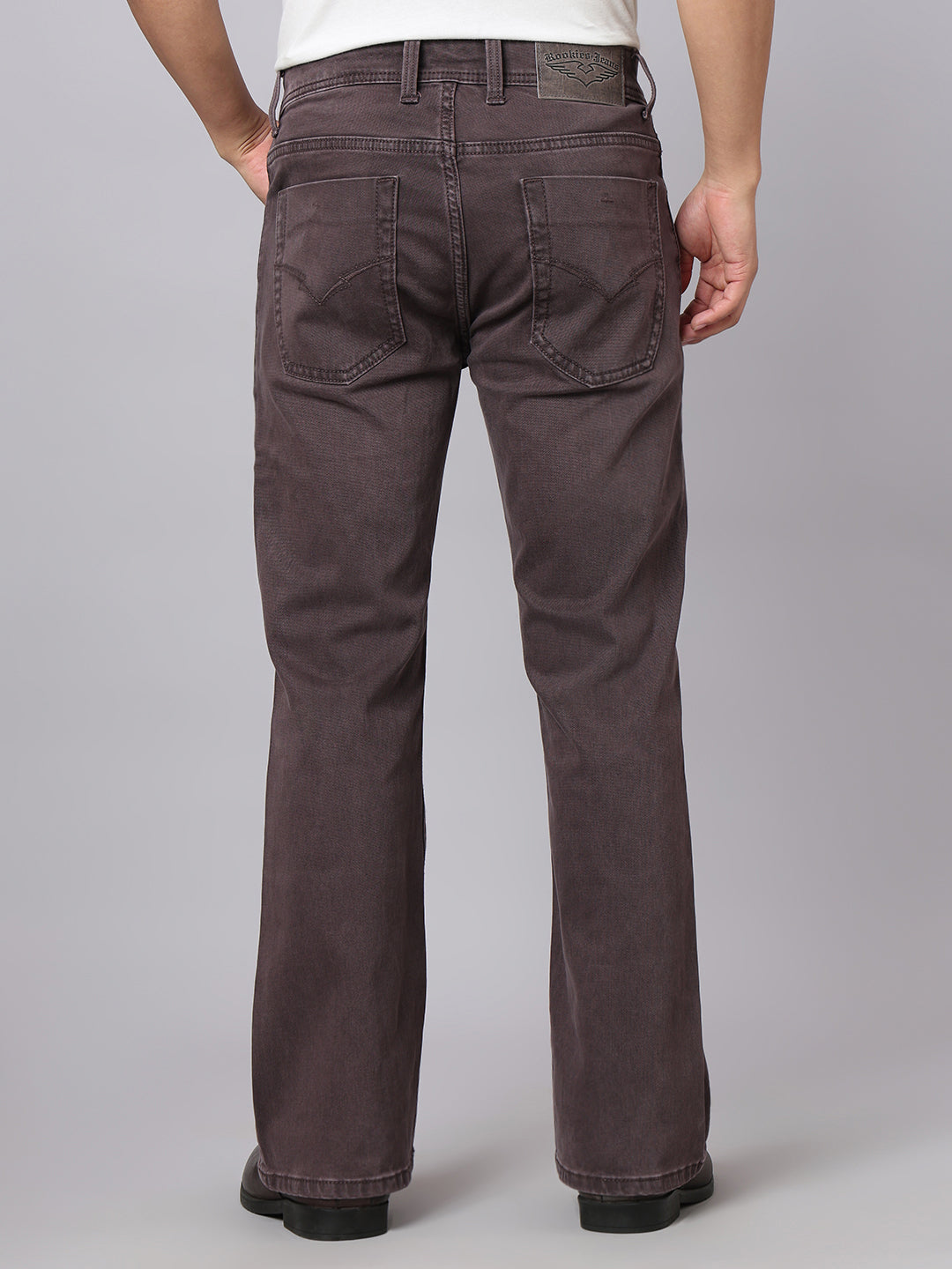 Med Wine Mid Rise Cropped Length Loose Boot Leg Stretch Jeans