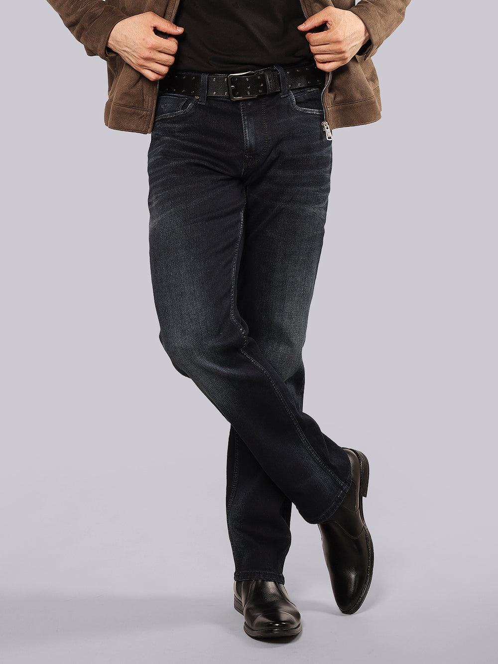 Dark Blue Midrise, Comfort And Straight Fit Stretch Jeans