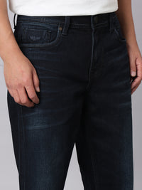 Dark Blue Midrise, Comfort And Straight Crop Length Stretch Jeans