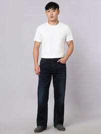 Dark Blue Midrise, Comfort And Straight Crop Length Stretch Jeans