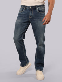 Med Blue Midrise, Comfort And Straight Fit Stretch Jeans