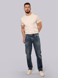 Med Blue Midrise, Comfort And Straight Fit Stretch Jeans