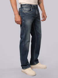 Med Blue Midrise, Comfort And Straight Fit Stretch Jeans