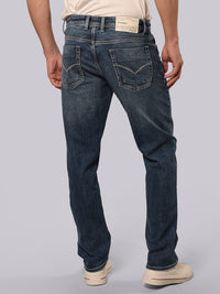 Med Blue Midrise, Comfort And Straight Fit Stretch Jeans