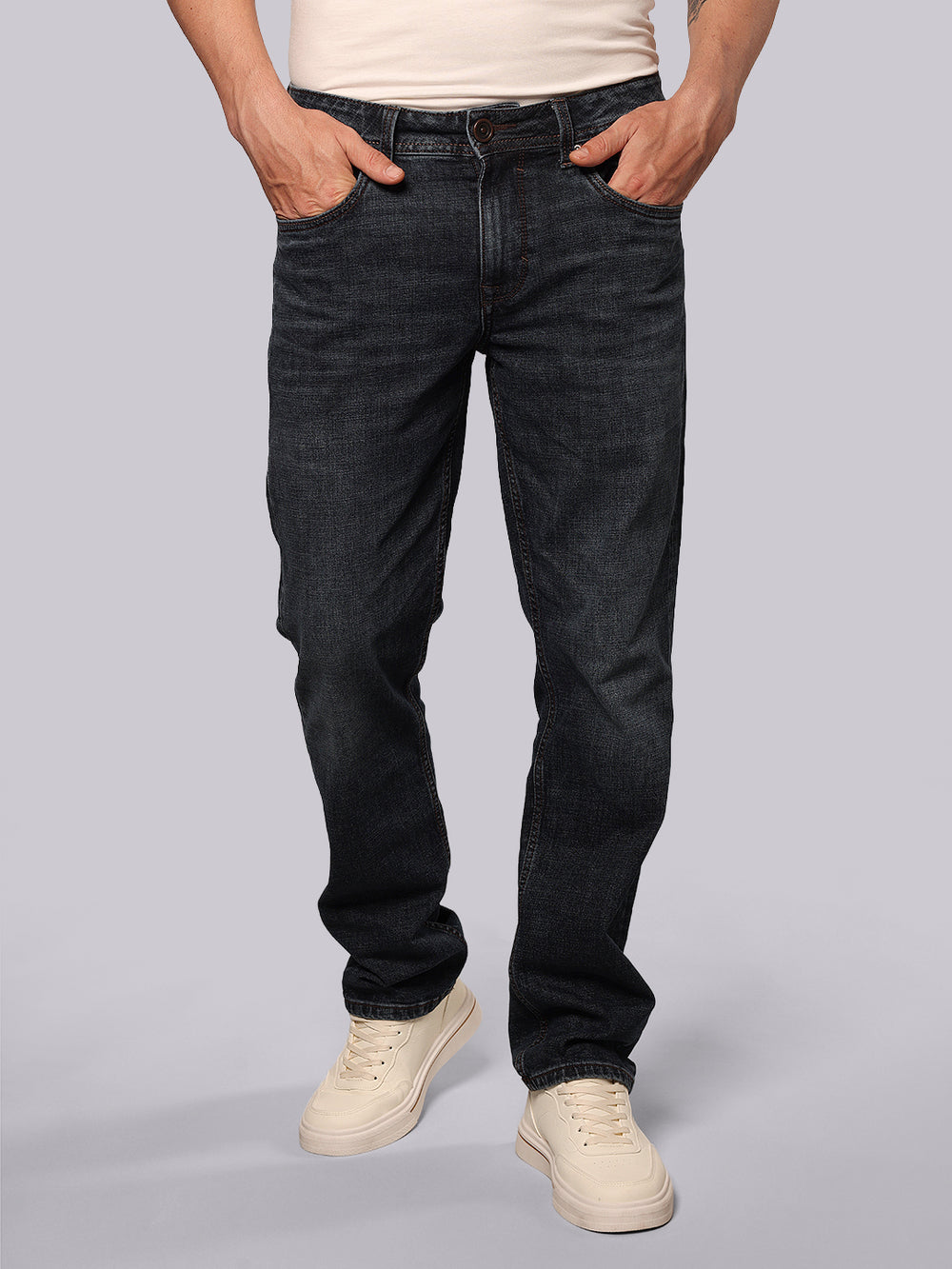 Dark Blue Midrise, Comfort And Straight Fit Stretch Jeans