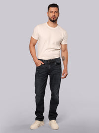 Dark Blue Midrise, Comfort And Straight Fit Stretch Jeans