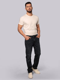Dark Blue Midrise, Comfort And Straight Fit Stretch Jeans