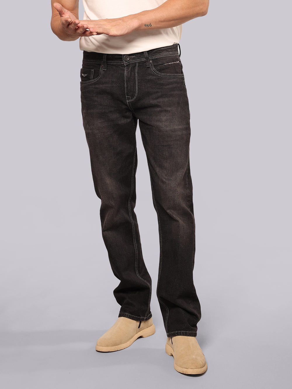 Charcoal Midrise, Comfort And Straight Fit Stretch Jeans