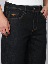 Dark Blue Midrise, Comfort And Straight Crop Length Stretch Jeans