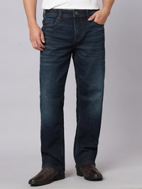 Dark Blue Midrise, Comfort And Straight Crop Length Stretch Jeans