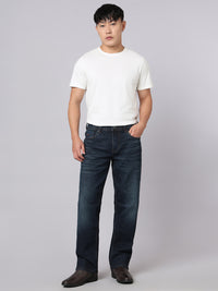 Dark Blue Midrise, Comfort And Straight Crop Length Stretch Jeans
