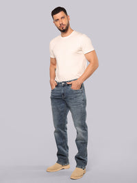 Med Blue Midrise, Comfort And Straight Fit Stretch Jeans