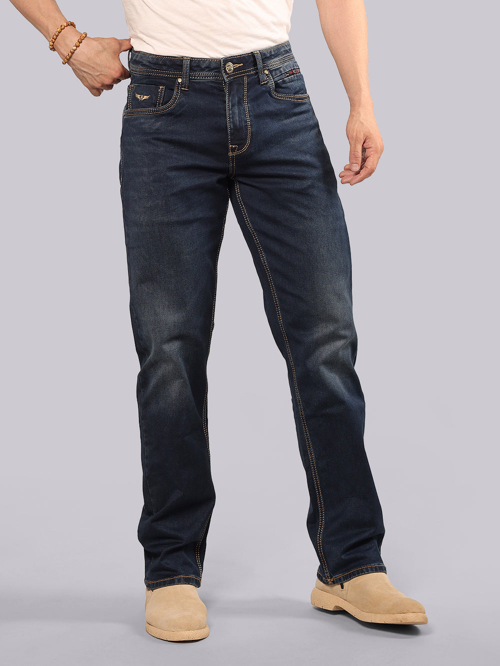 Dark Blue Midrise, Comfort And Straight Fit Stretch Jeans