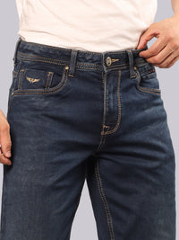 Dark Blue Midrise, Comfort And Straight Fit Stretch Jeans