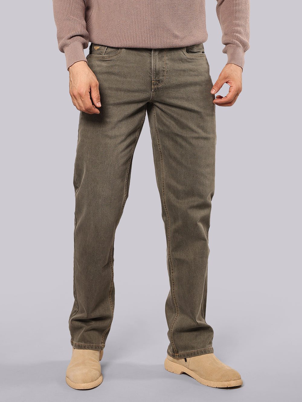 Olive Midrise, Comfort And Straight Fit Stretch Jeans
