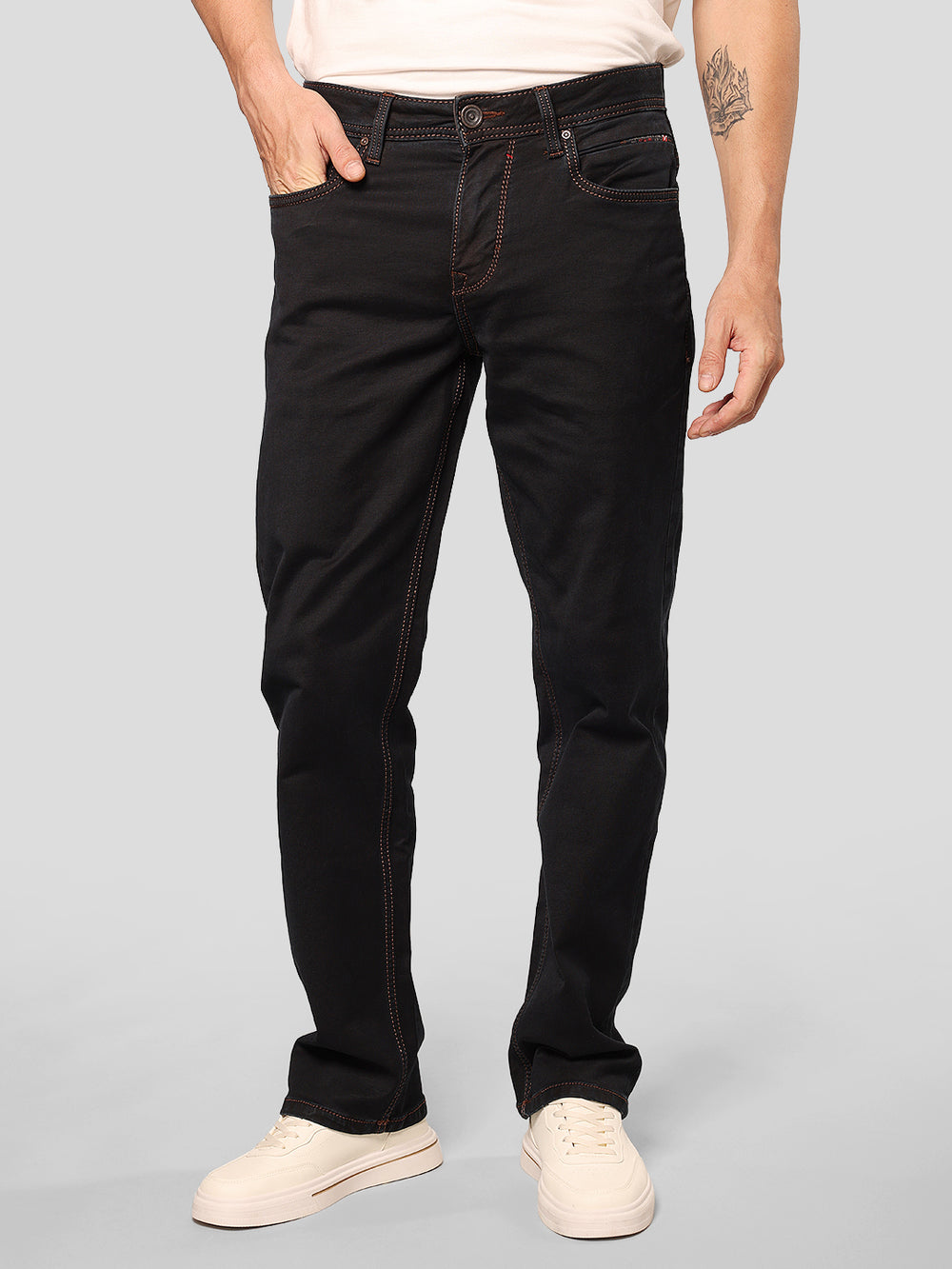 Dark Blue Midrise, Comfort And Straight Fit Stretch Jeans