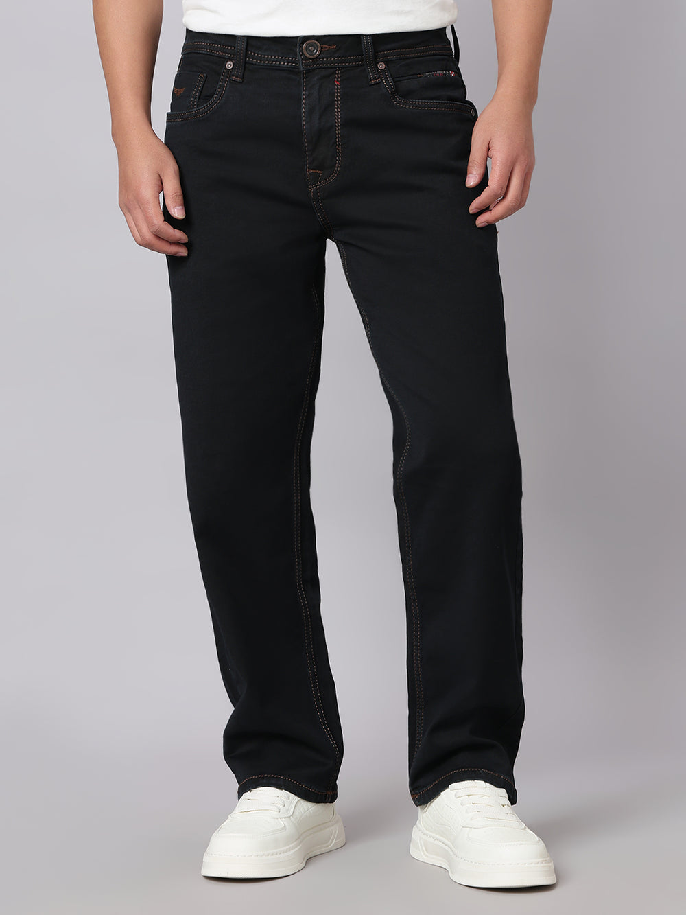 Dark Blue Midrise, Comfort And Straight Crop Length Stretch Jeans