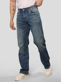 Med Blue Midrise, Comfort And Straight Fit Stretch Jeans