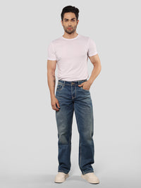 Med Blue Midrise, Comfort And Straight Fit Stretch Jeans