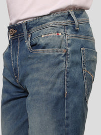 Med Blue Midrise, Comfort And Straight Fit Stretch Jeans