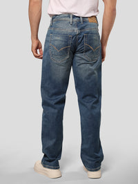 Med Blue Midrise, Comfort And Straight Fit Stretch Jeans