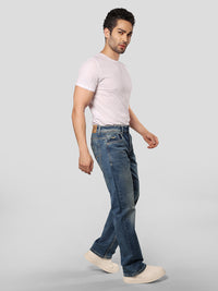 Med Blue Midrise, Comfort And Straight Fit Stretch Jeans