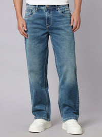 Med Blue Midrise, Comfort And Straight Crop Length Stretch Jeans