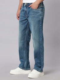 Med Blue Midrise, Comfort And Straight Crop Length Stretch Jeans