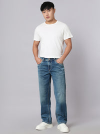 Med Blue Midrise, Comfort And Straight Crop Length Stretch Jeans