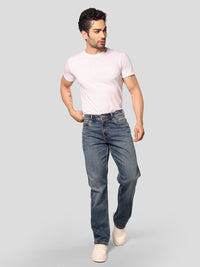 Med Blue Midrise, Comfort And Straight Fit Stretch Jeans