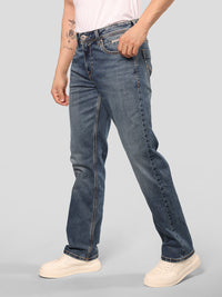 Med Blue Midrise, Comfort And Straight Fit Stretch Jeans