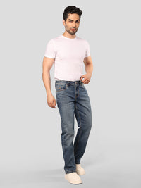 Med Blue Midrise, Comfort And Straight Fit Stretch Jeans